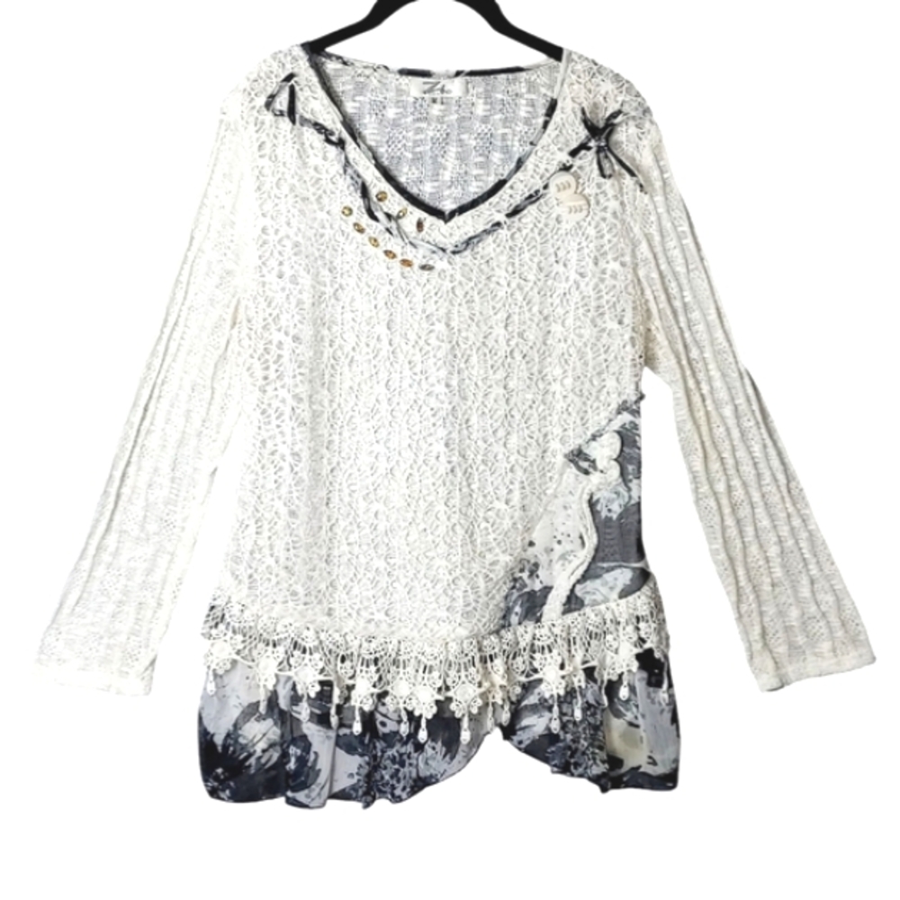 Zba Womens M Mixed Media StretchTop Angelcore Cottage Fairy Coquette Festival